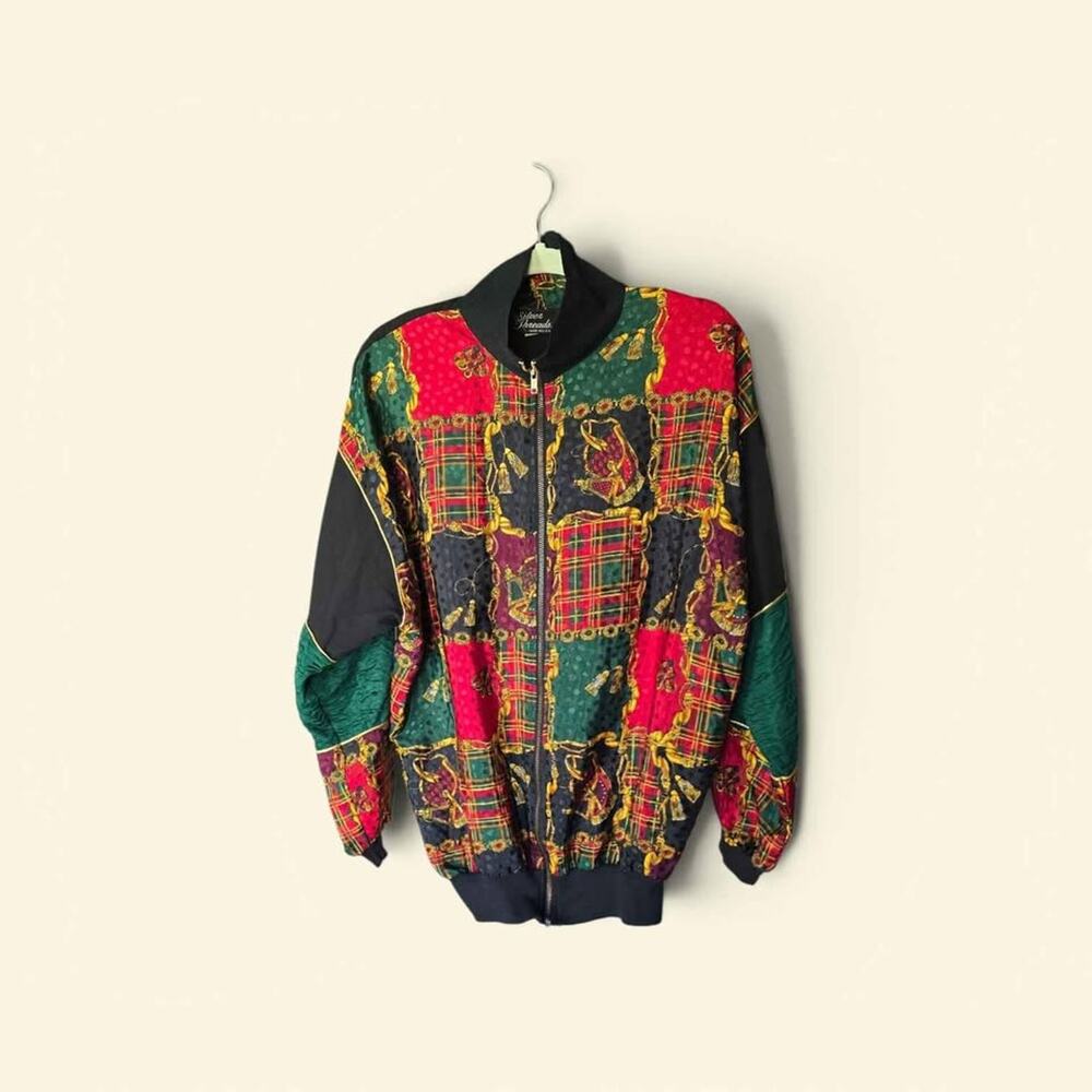 Vintage Silver Threads Patchwork Bomber Jacket Multi-color